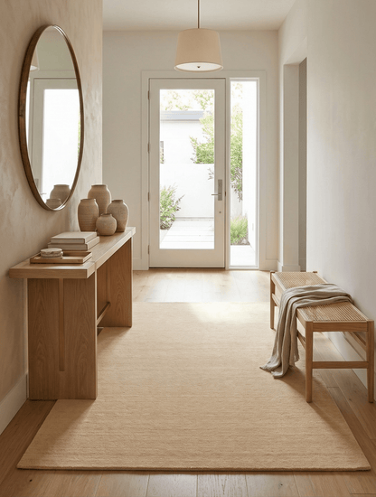 Terrain Hand Loomed Modern Beige Solid Design Wool Area Rug.