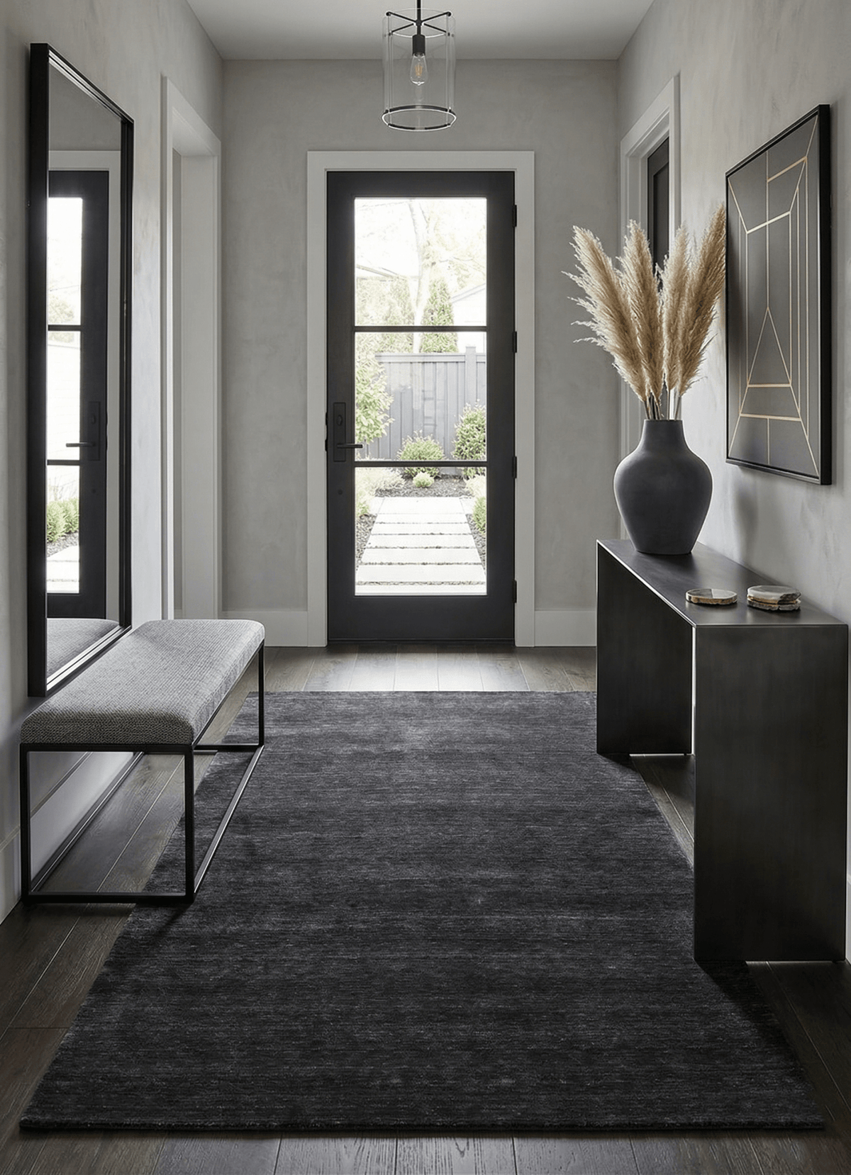 Terrain Hand Loomed Modern Charcoal Solid Design Wool Area Rug.