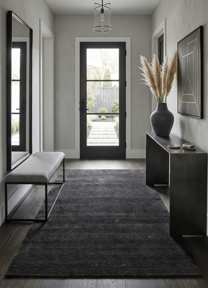 Terrain Hand Loomed Modern Charcoal Solid Design Wool Area Rug.
