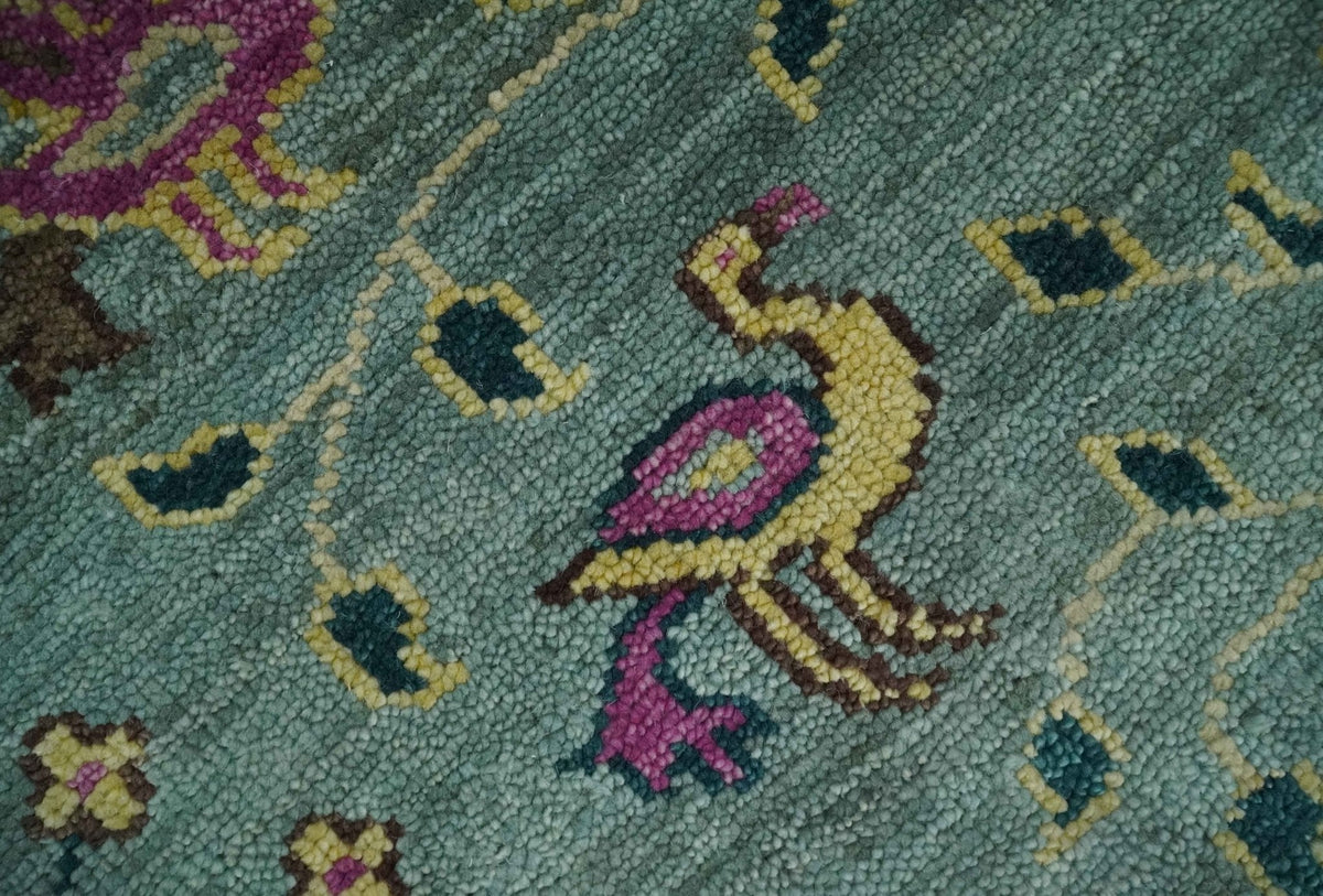 The Jungle Life Peacock on tree Rug Hand Knotted Multi Size Green Wool Rug.