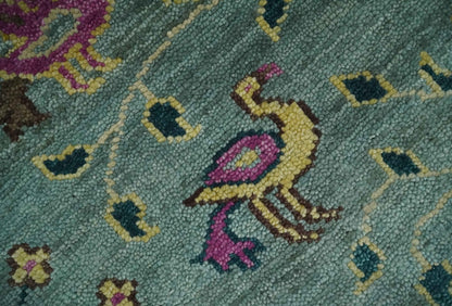 The Jungle Life Peacock on tree Rug Hand Knotted Multi Size Green Wool Rug.