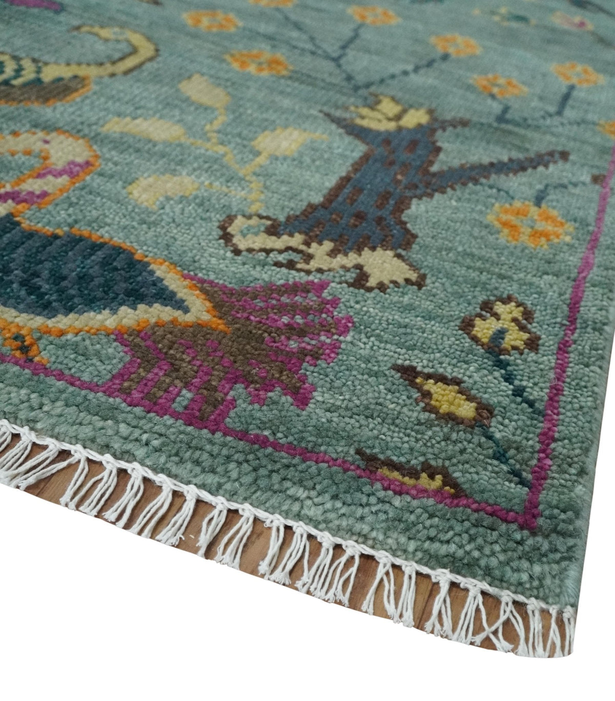 The Jungle Life Peacock on tree Rug Hand Knotted Multi Size Green Wool Rug.