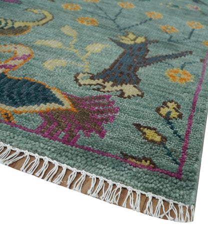 The Jungle Life Peacock on tree Rug Hand Knotted Multi Size Green Wool Rug.