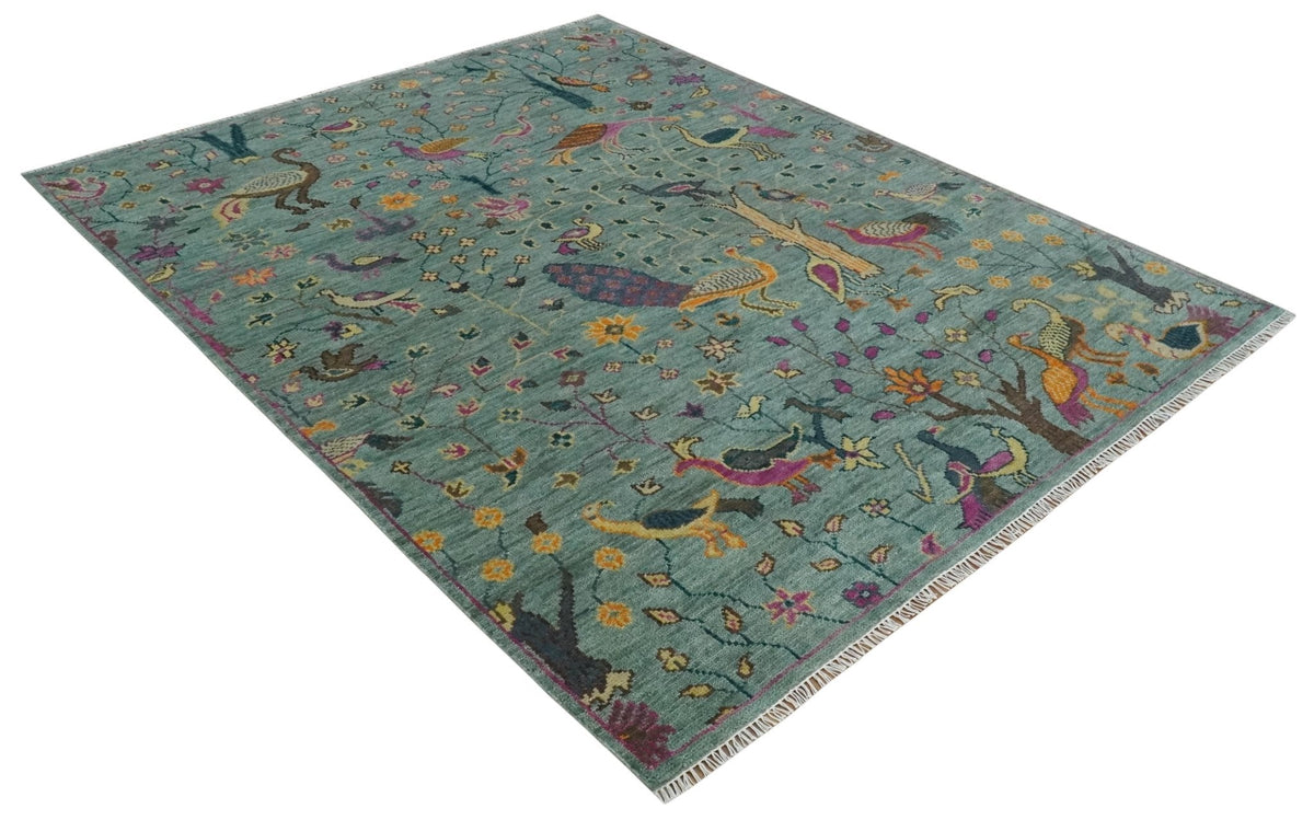 The Jungle Life Peacock on tree Rug Hand Knotted Multi Size Green Wool Rug.