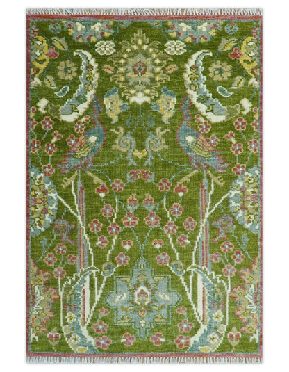 The Peacock Garden Bird Hand Knotted Custom Made Wool Area Rug.