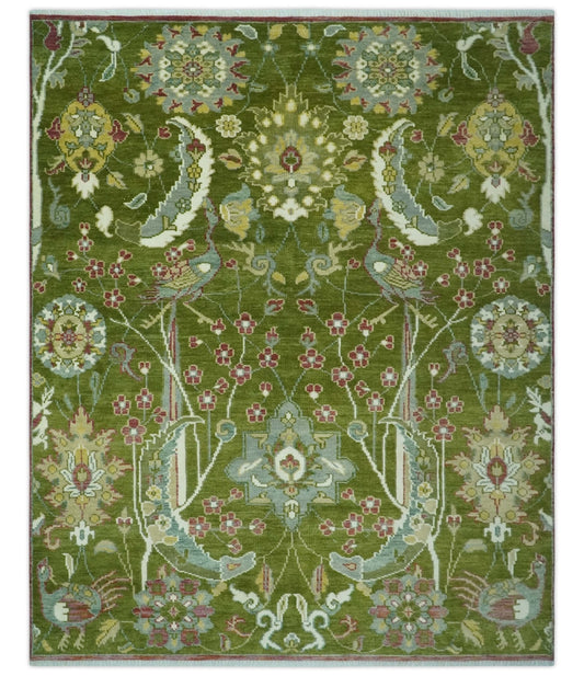 The Peacock Garden Bird Hand Knotted Custom Made Wool Area Rug.
