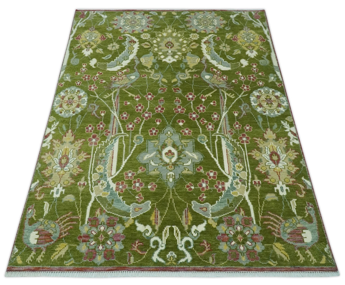 The Peacock Garden Bird Hand Knotted Custom Made Wool Area Rug.