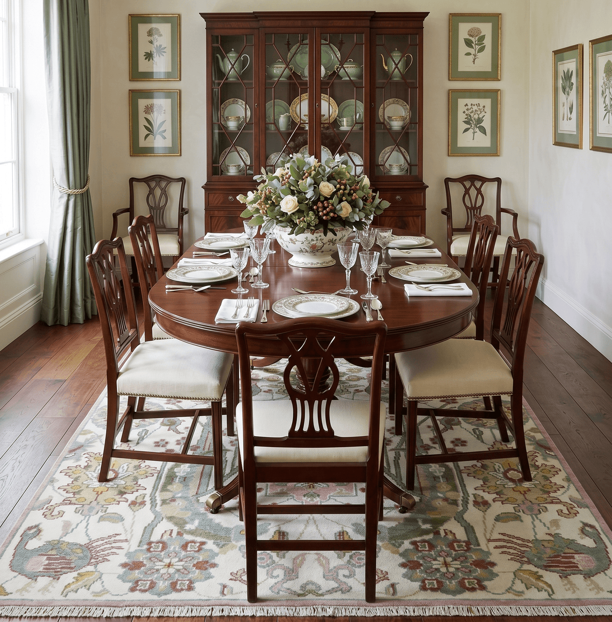 The Peacock Garden Ivory and Green Bird Hand Knotted Multi size Wool Area Rug.