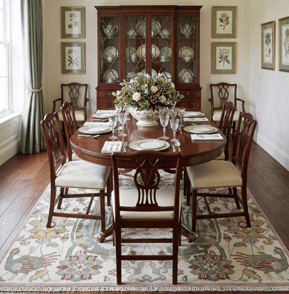 The Peacock Garden Ivory and Green Bird Hand Knotted Multi size Wool Area Rug.