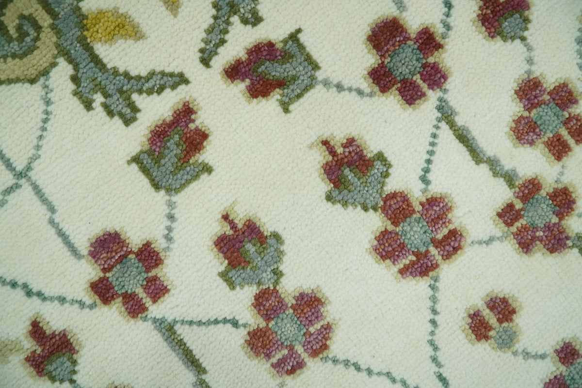 The Peacock Garden Ivory and Green Bird Hand Knotted Multi size Wool Area Rug.
