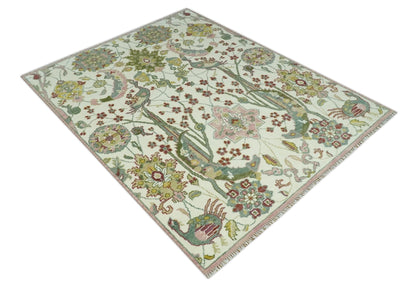 The Peacock Garden Ivory and Green Bird Hand Knotted Multi size Wool Area Rug.
