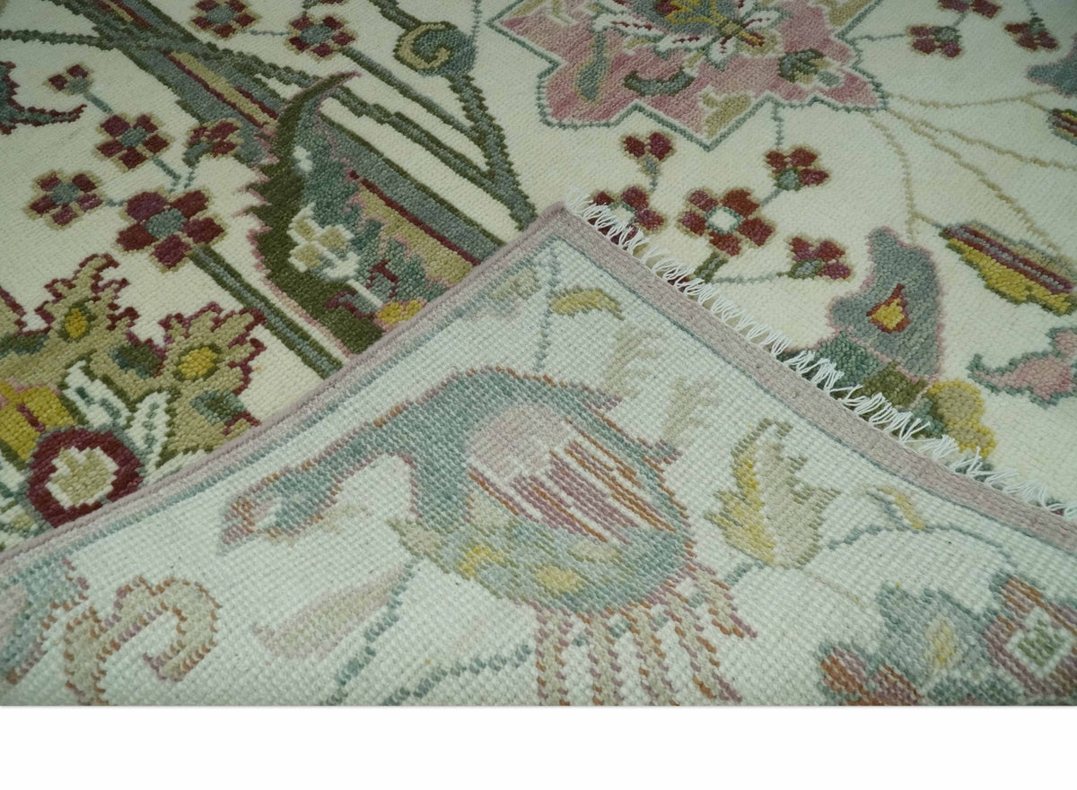 The Peacock Garden Ivory and Green Bird Hand Knotted Multi size Wool Area Rug.