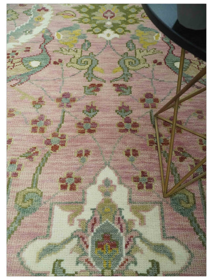 The Peacock Garden Pink and Green Peacock Bird Hand Knotted Multi size Wool Area Rug.