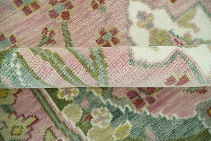 The Peacock Garden Pink and Green Peacock Bird Hand Knotted Multi size Wool Area Rug.