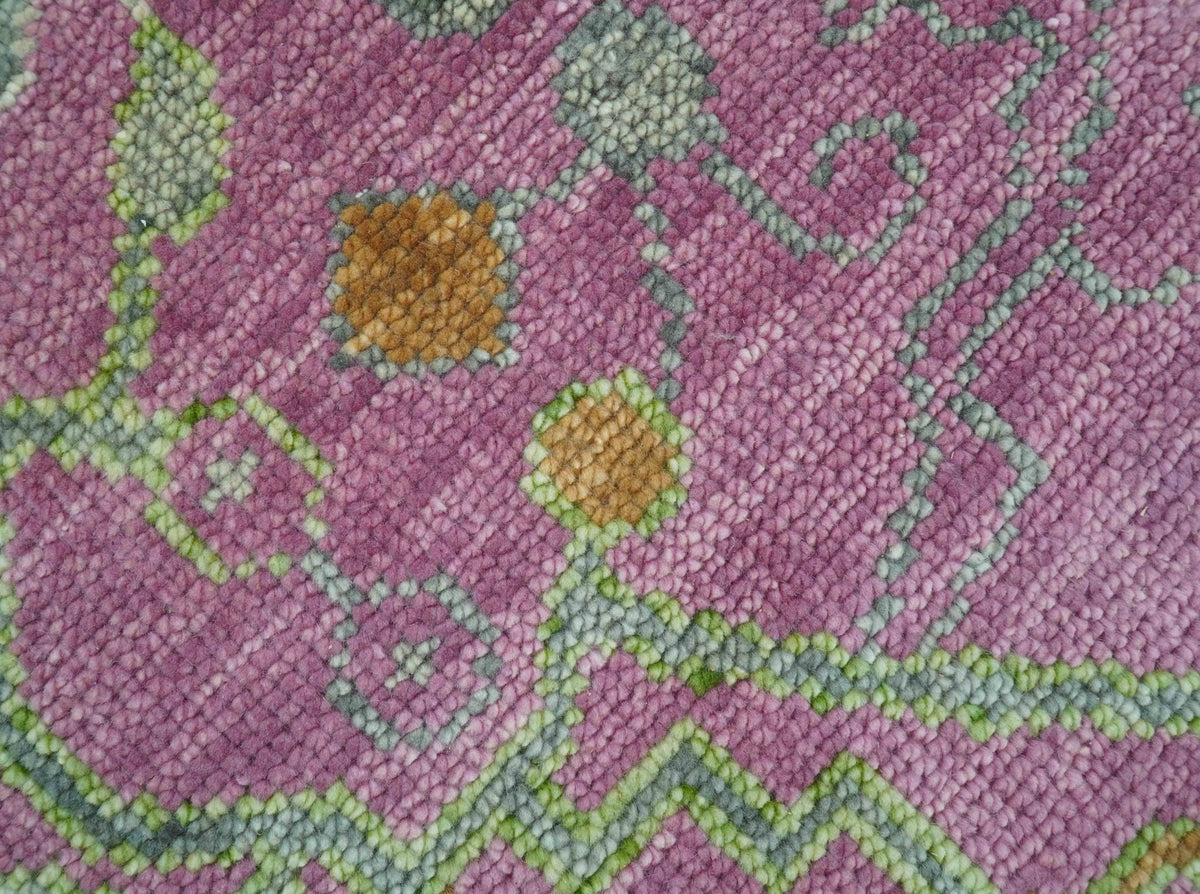 The Plants and Roots Pink and Green Hand Knotted Traditional Custom Made Wool Rug.