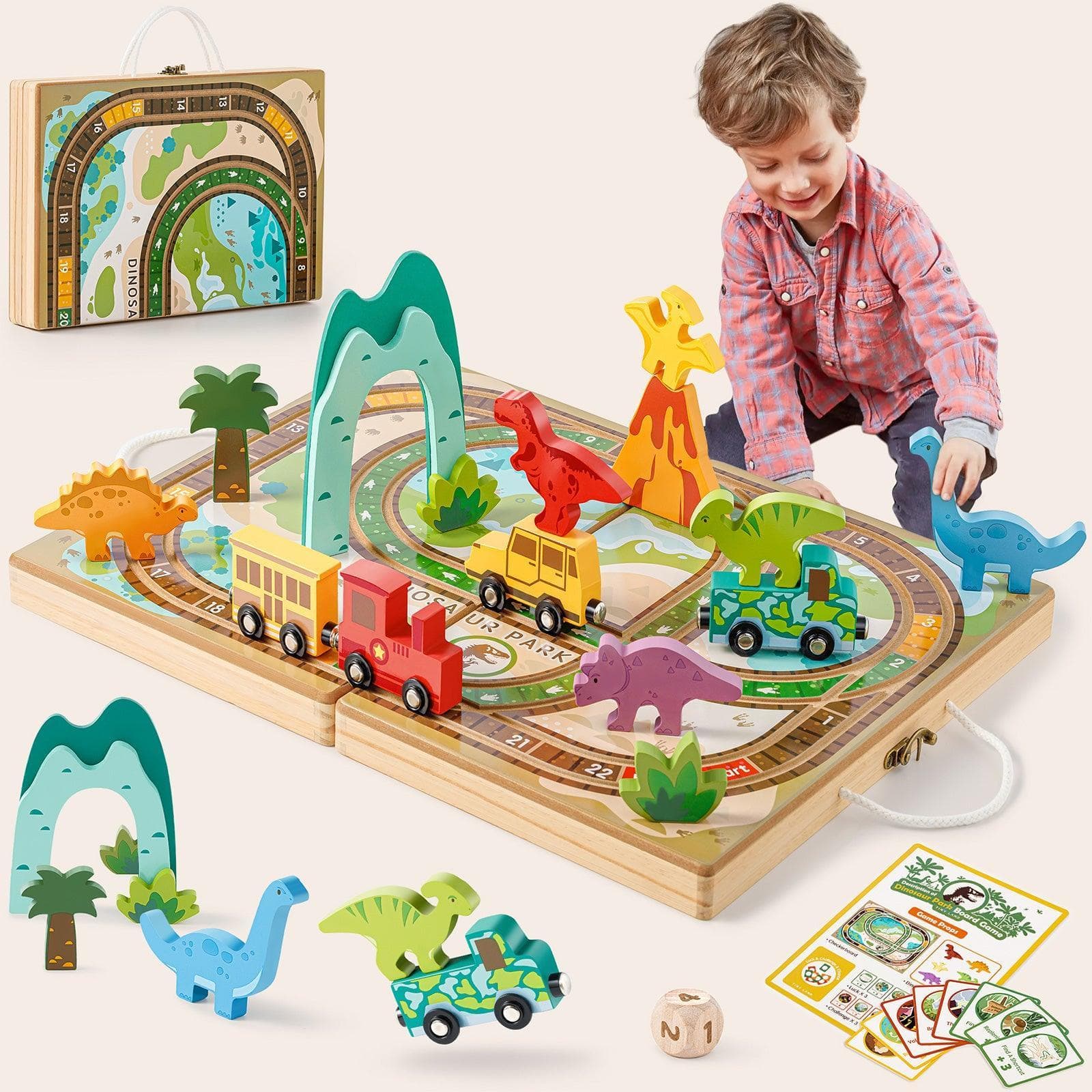 Tiny Land Toy Trains & Train Sets Tiny Land® Dinosaurs Wooden Take-Along Tabletop Train Set