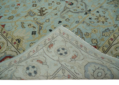 Traditional Aqua and Beige Hand knotted Oriental Oushak Custom Made wool Area Rug.