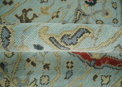 Traditional Aqua and Beige Hand knotted Oriental Oushak Custom Made wool Area Rug.