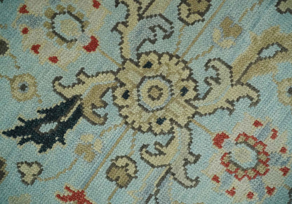 Traditional Aqua and Beige Hand knotted Oriental Oushak Custom Made wool Area Rug.