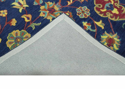 Traditional Blue and Red Hand Tufted Turkish Design Wool Area Rug.