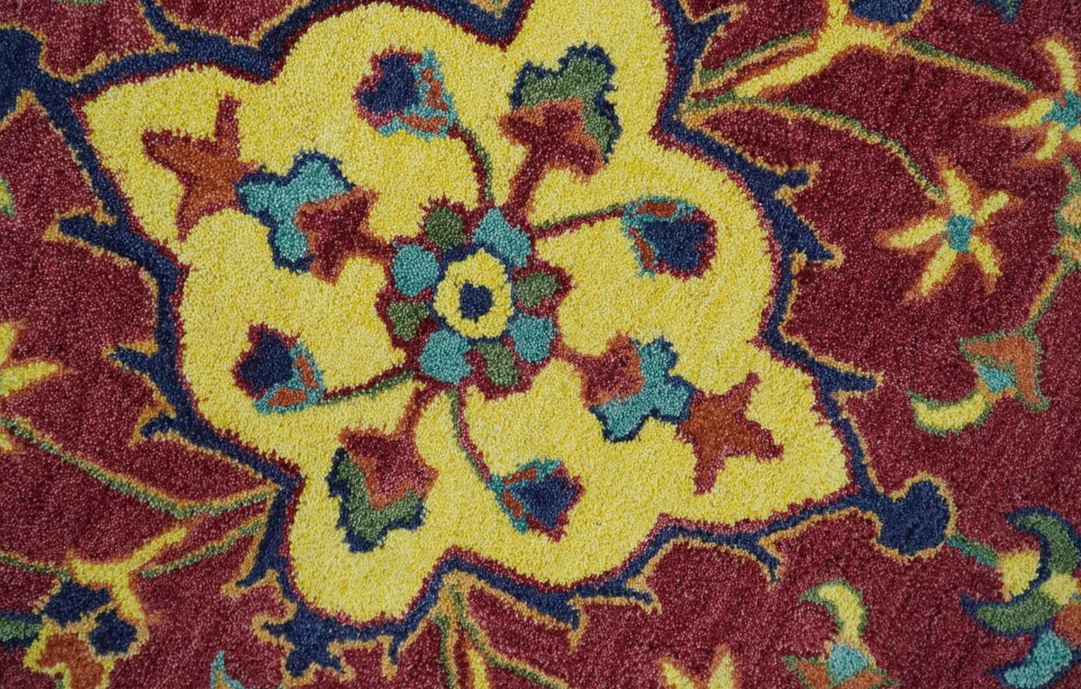 Traditional Blue and Red Hand Tufted Turkish Design Wool Area Rug.