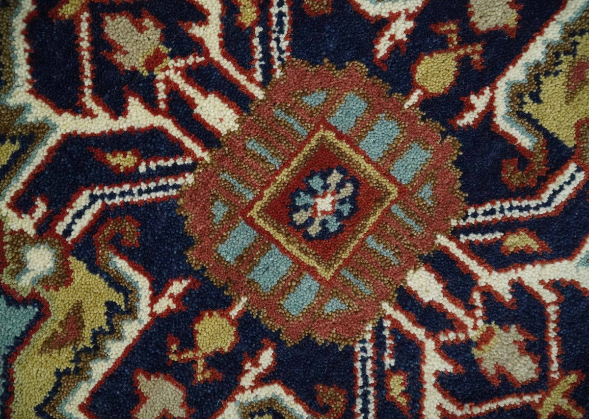 Custom Made Classic Serapi Blue, Rust and Ivory Hand knotted wool Area Rug.