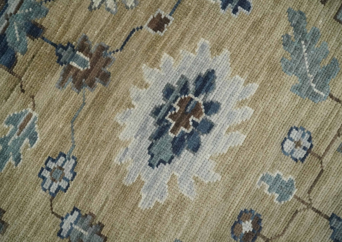 Traditional Beige and Gray Multi Size  Turkish Knot Antique Style Floral Hand knotted Oushak Wool Area Rug.