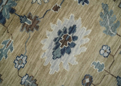 Traditional Beige and Gray Multi Size  Turkish Knot Antique Style Floral Hand knotted Oushak Wool Area Rug.