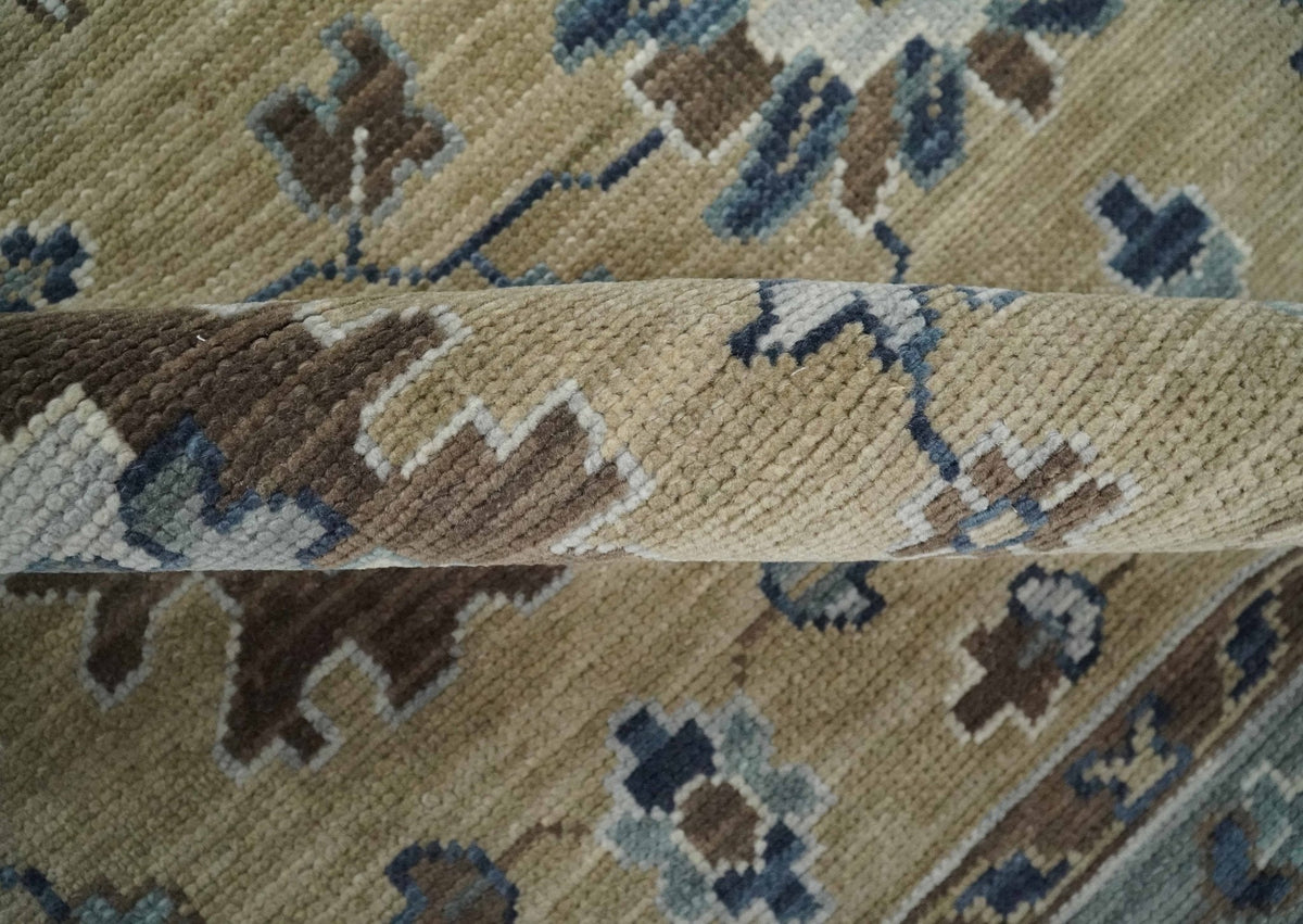 Traditional Beige and Gray Multi Size  Turkish Knot Antique Style Floral Hand knotted Oushak Wool Area Rug.