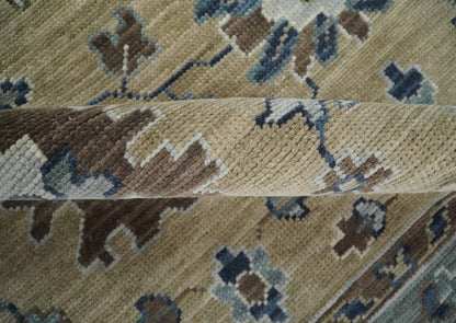 Traditional Beige and Gray Multi Size  Turkish Knot Antique Style Floral Hand knotted Oushak Wool Area Rug.