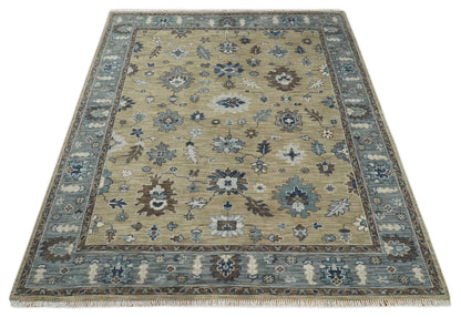 Traditional Beige and Gray Multi Size  Turkish Knot Antique Style Floral Hand knotted Oushak Wool Area Rug.