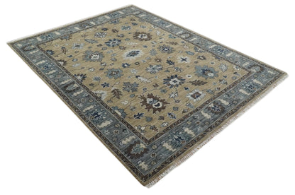Traditional Beige and Gray Multi Size  Turkish Knot Antique Style Floral Hand knotted Oushak Wool Area Rug.