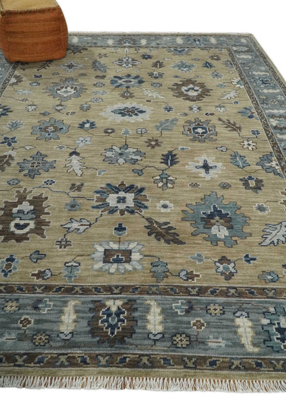 Traditional Beige and Gray Multi Size  Turkish Knot Antique Style Floral Hand knotted Oushak Wool Area Rug.