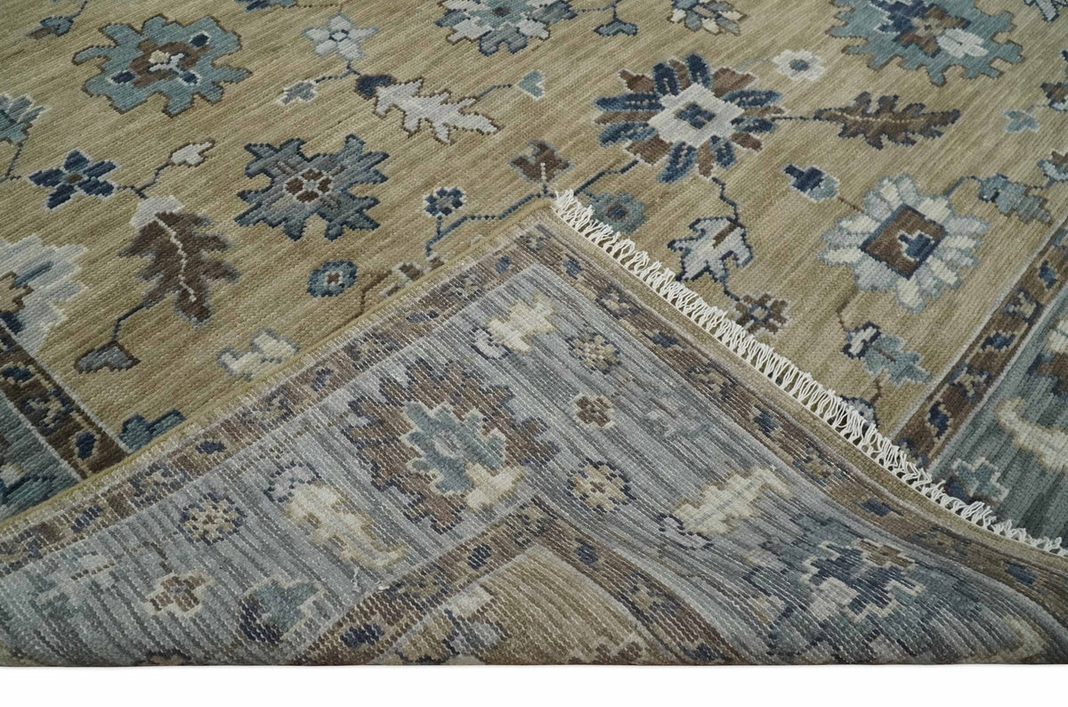 Traditional Beige and Gray Multi Size  Turkish Knot Antique Style Floral Hand knotted Oushak Wool Area Rug.