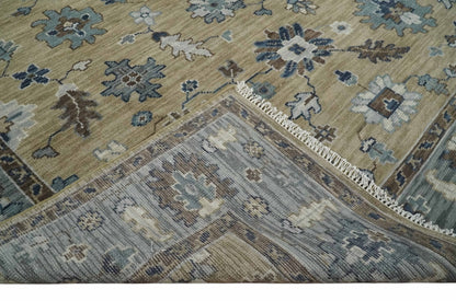 Traditional Beige and Gray Multi Size  Turkish Knot Antique Style Floral Hand knotted Oushak Wool Area Rug.