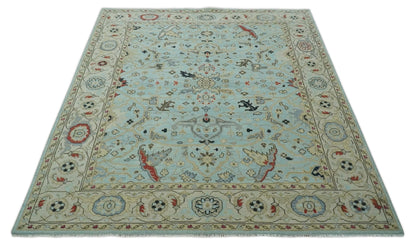 Traditional Floral Blue, Ivory and Beige Oriental Oushak Multi size wool Area Rug.