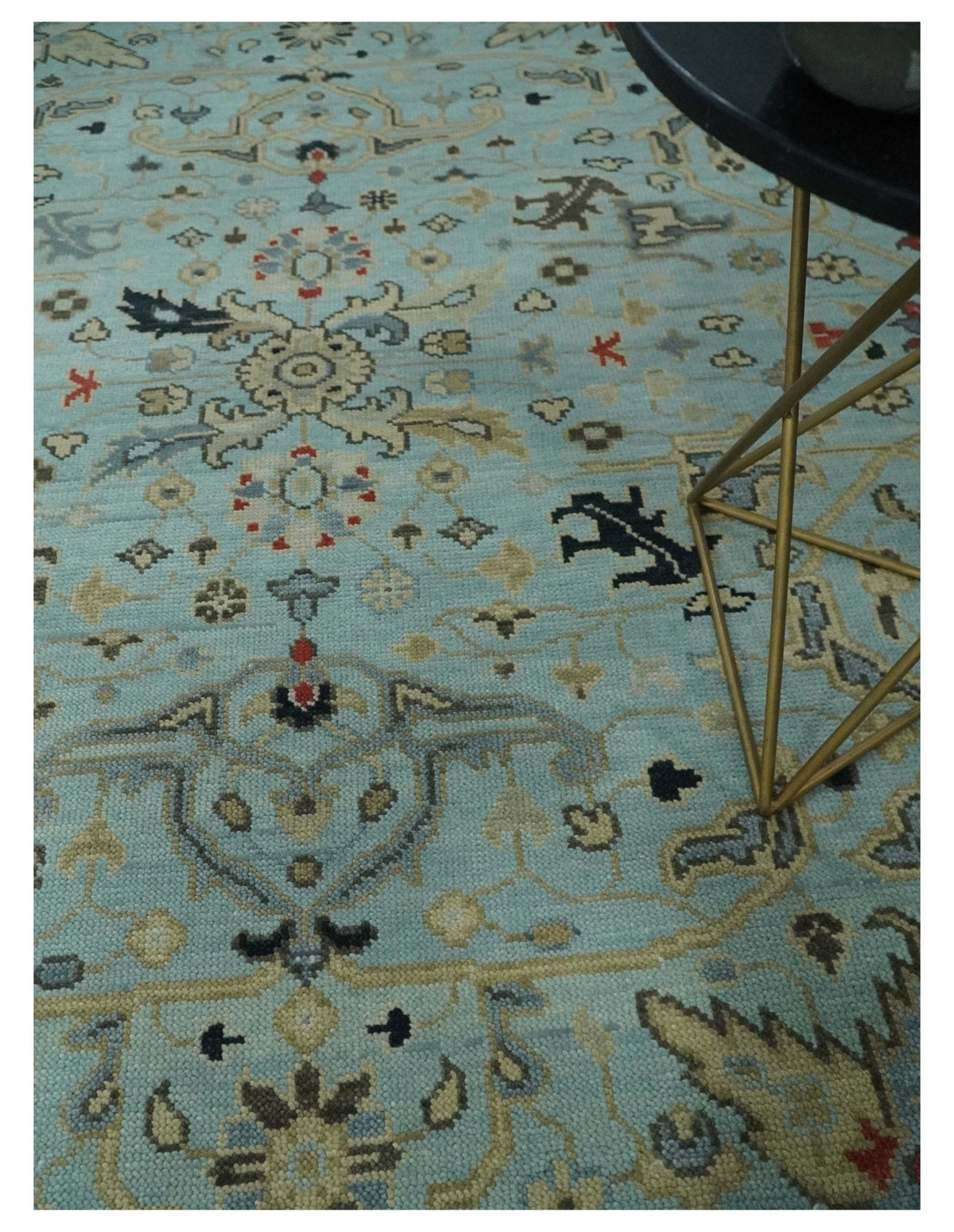 Traditional Floral Blue, Ivory and Beige Oriental Oushak Multi size wool Area Rug.