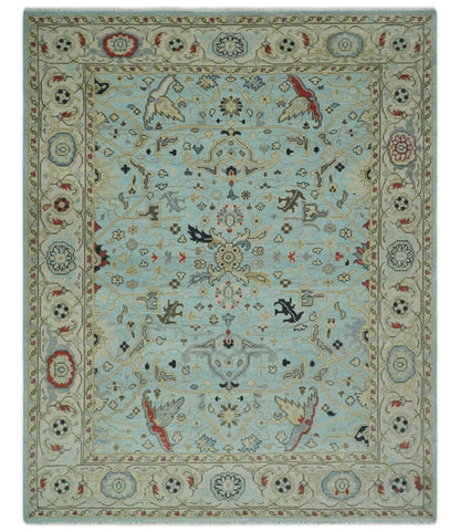 Traditional Floral Blue, Ivory and Beige Oriental Oushak Multi size wool Area Rug.