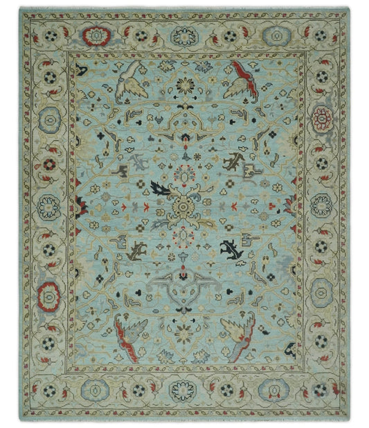 Traditional Floral Blue, Ivory and Beige Oriental Oushak Multi size wool Area Rug.