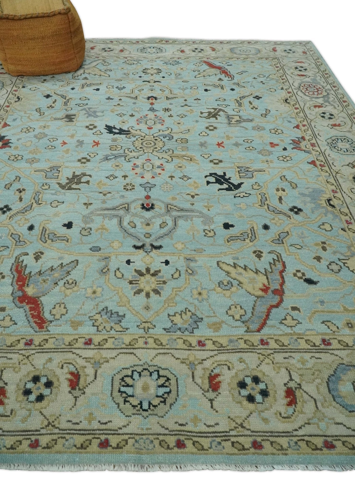 Traditional Floral Blue, Ivory and Beige Oriental Oushak Multi size wool Area Rug.
