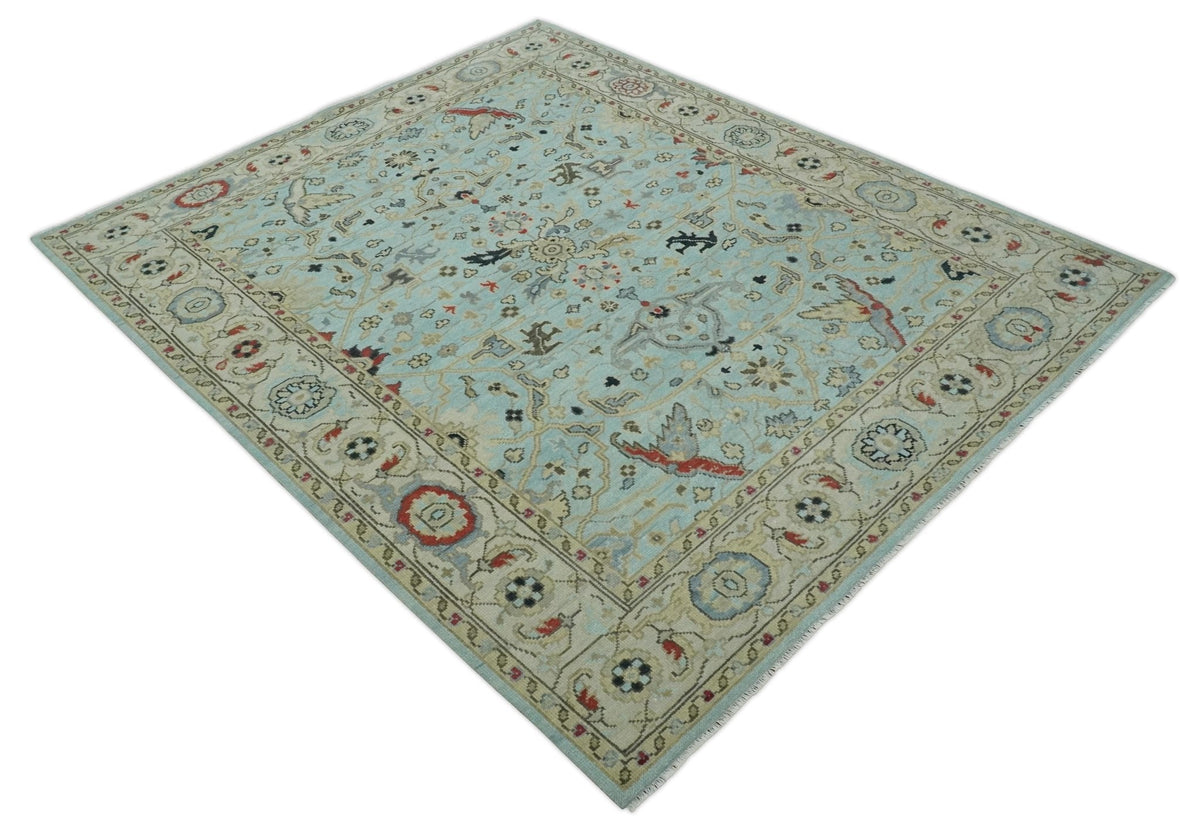 Traditional Floral Blue, Ivory and Beige Oriental Oushak Multi size wool Area Rug.