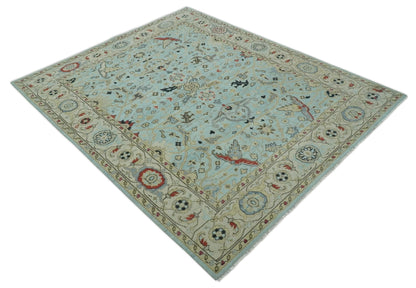 Traditional Floral Blue, Ivory and Beige Oriental Oushak Multi size wool Area Rug.