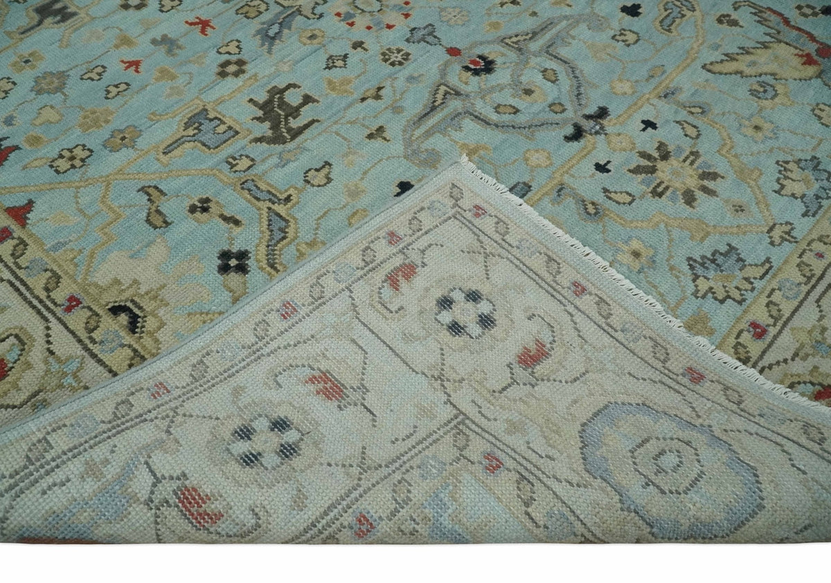 Traditional Floral Blue, Ivory and Beige Oriental Oushak Multi size wool Area Rug.