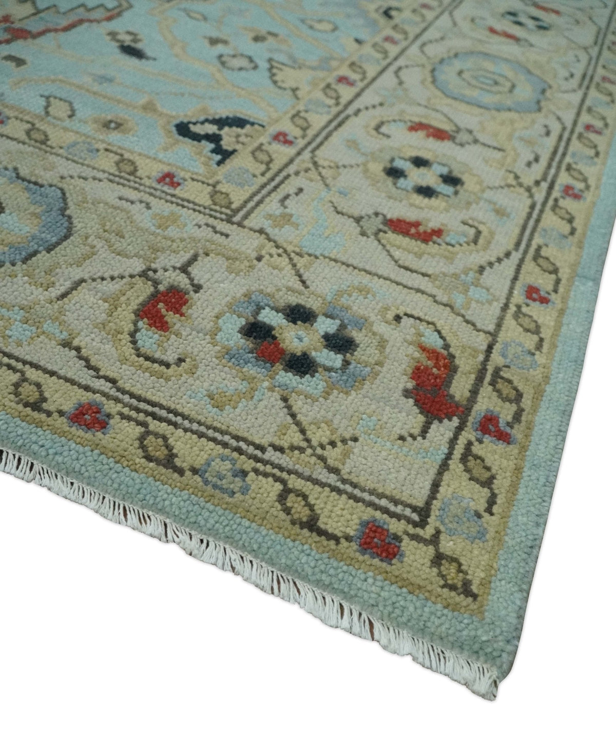 Traditional Floral Blue, Ivory and Beige Oriental Oushak Multi size wool Area Rug.