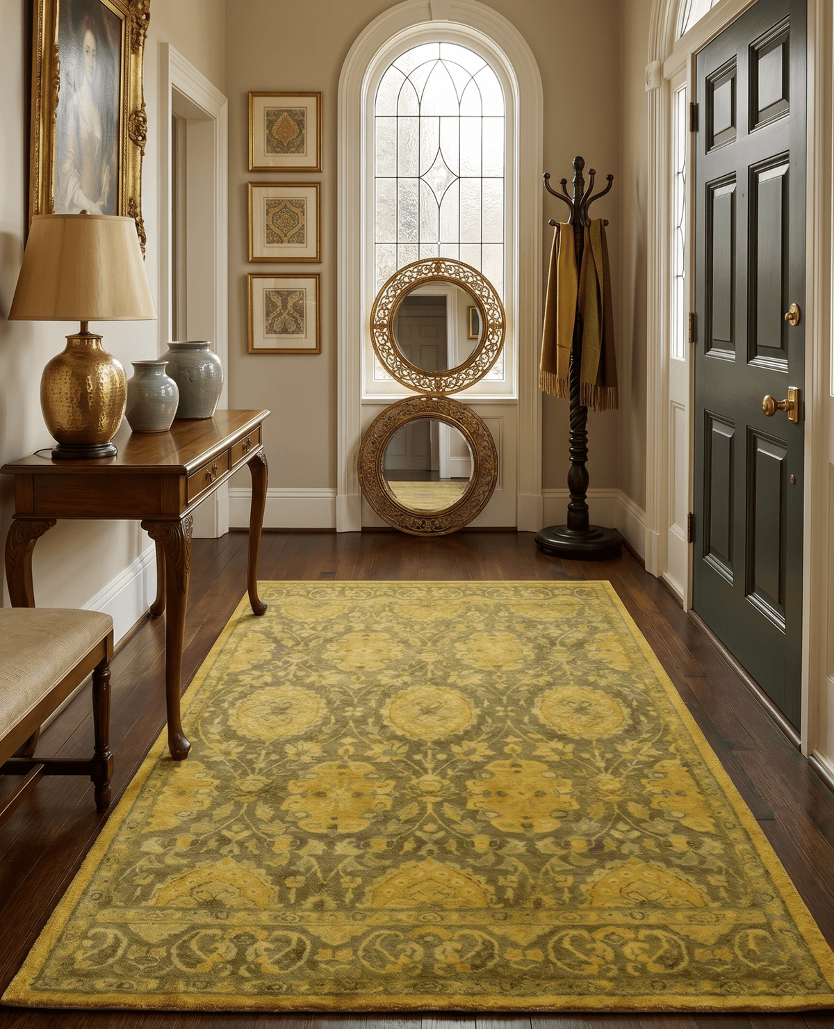 Traditional Floral Design Gold Hand Tufted Overdyed Wool Area Rug.