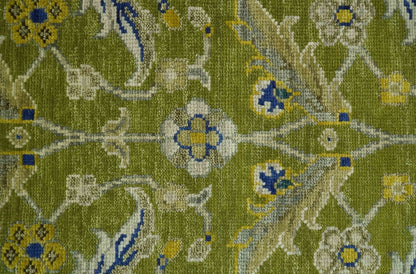 Traditional Floral Green and Blue Hand Knotted Multi size wool area rug.