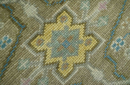 Traditional Floral Olive and Ivory Hand Knotted Oriental Oushak Custom Made wool area rug.
