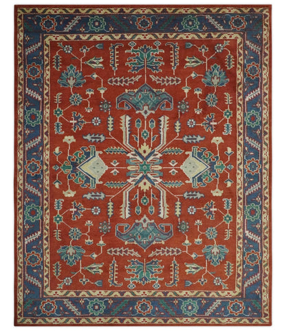 Traditional Floral Red, Blue, Beige and Green Hand Knotted Medallion Custom Made wool Area Rug.