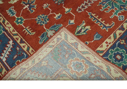 Traditional Floral Red, Blue, Beige and Green Hand Knotted Medallion Custom Made wool Area Rug.