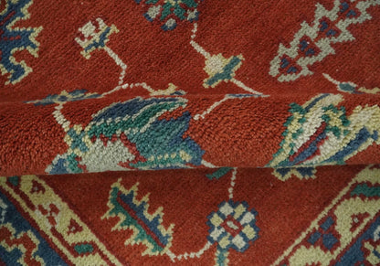 Traditional Floral Red, Blue, Beige and Green Hand Knotted Medallion Custom Made wool Area Rug.
